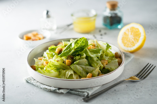 Traditional Caesar salad with bread croutons