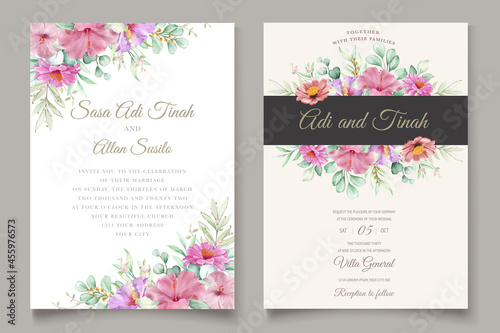 beautiful hand drawn roses wedding invitation card set