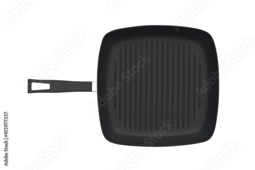 Frying pan for grill with ribbed surface isolated on white background. Top view. 3d render
