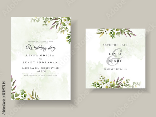 Greenery floral wedding invitation template