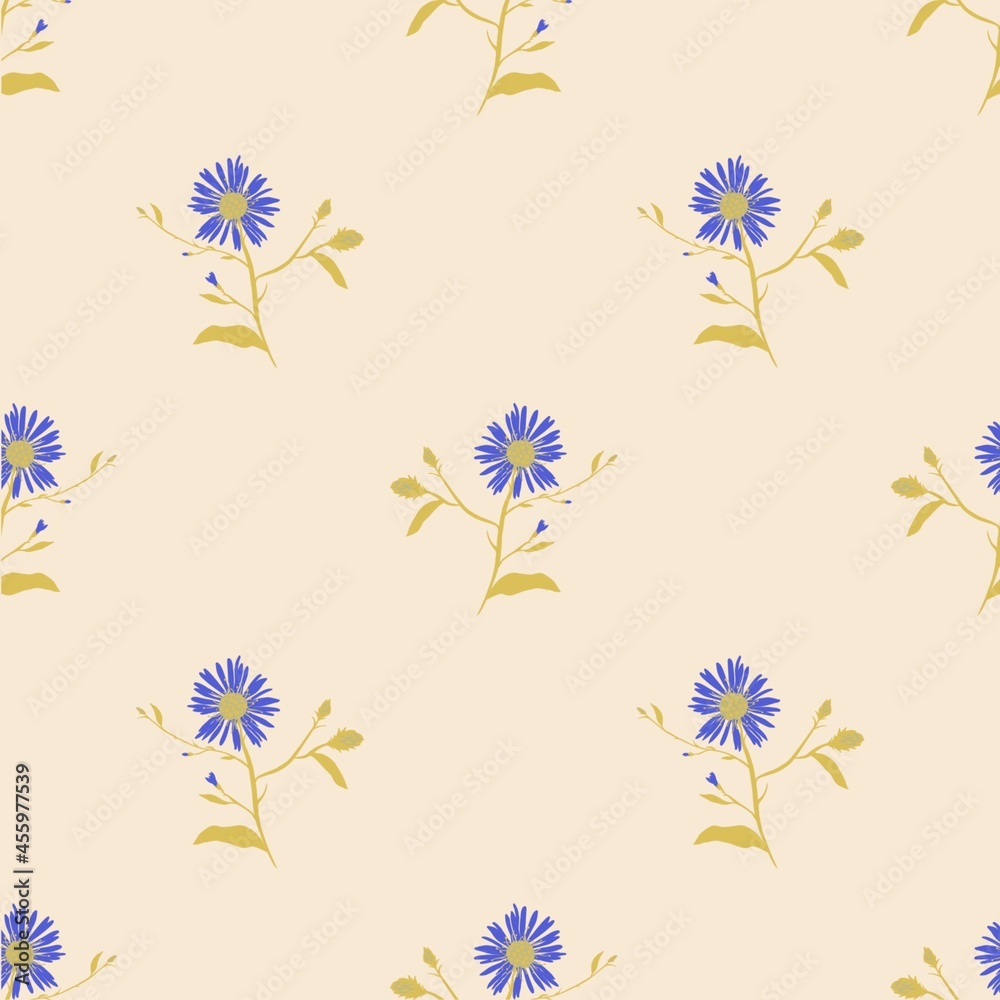 cute blue flowers for home decor, scrapbooking or greeting cards, seamless pattern, folk style 