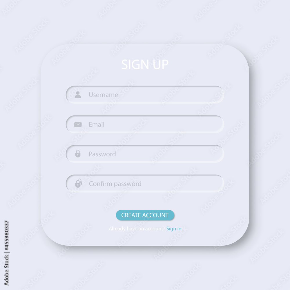 Sign up window box interface template. Vector illustration Sign up window box interface template. Vector illustration