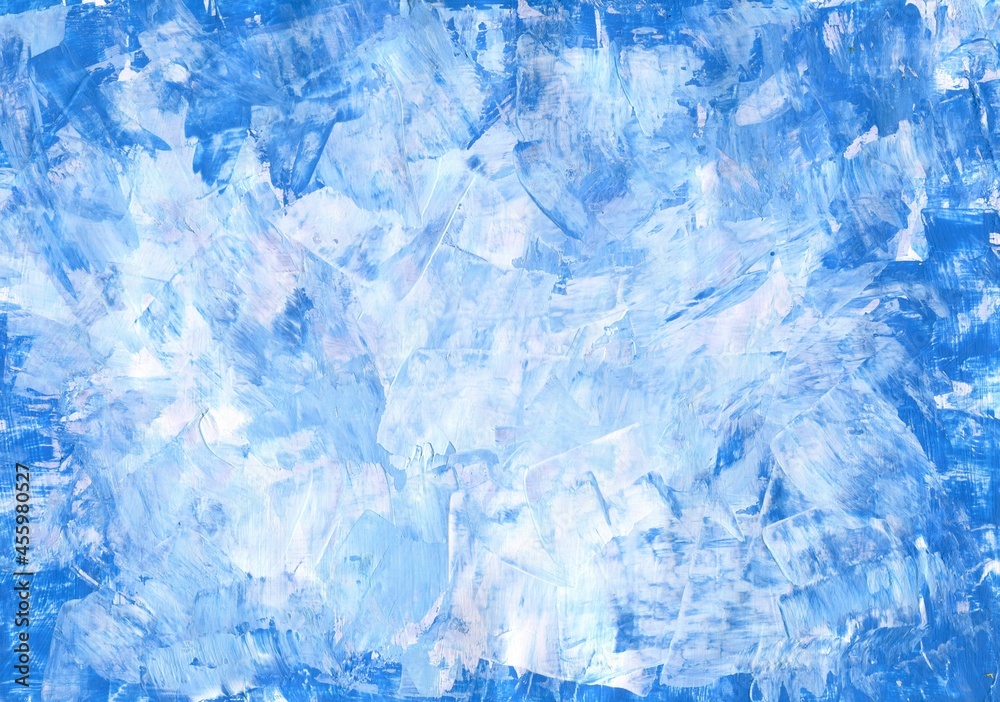 Hand drawing in oil, acrylic. Abstract blue-white textured art background. Stains, paint stains. Hand drawing in oil, acrylic. Abstract blue-white textured art background. Stains, paint stains.