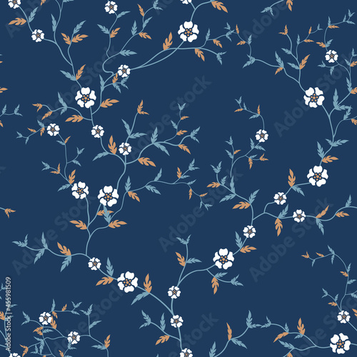 seamless pattern of flowers, branches and leaves