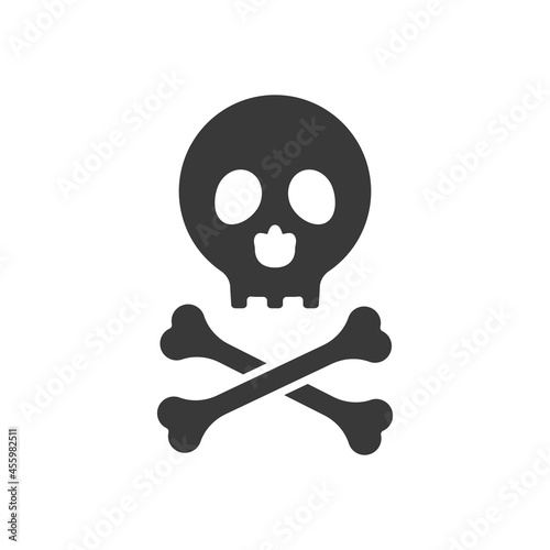 Skull with crossed bones. Danger sign. Death black silhouette symbol. Vector illustration isolated on white background