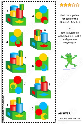 Find top view visual math puzzle for basic solids

