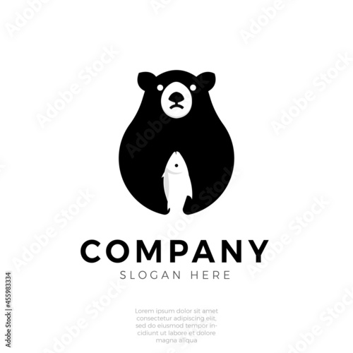 bear logo catching fish concept design