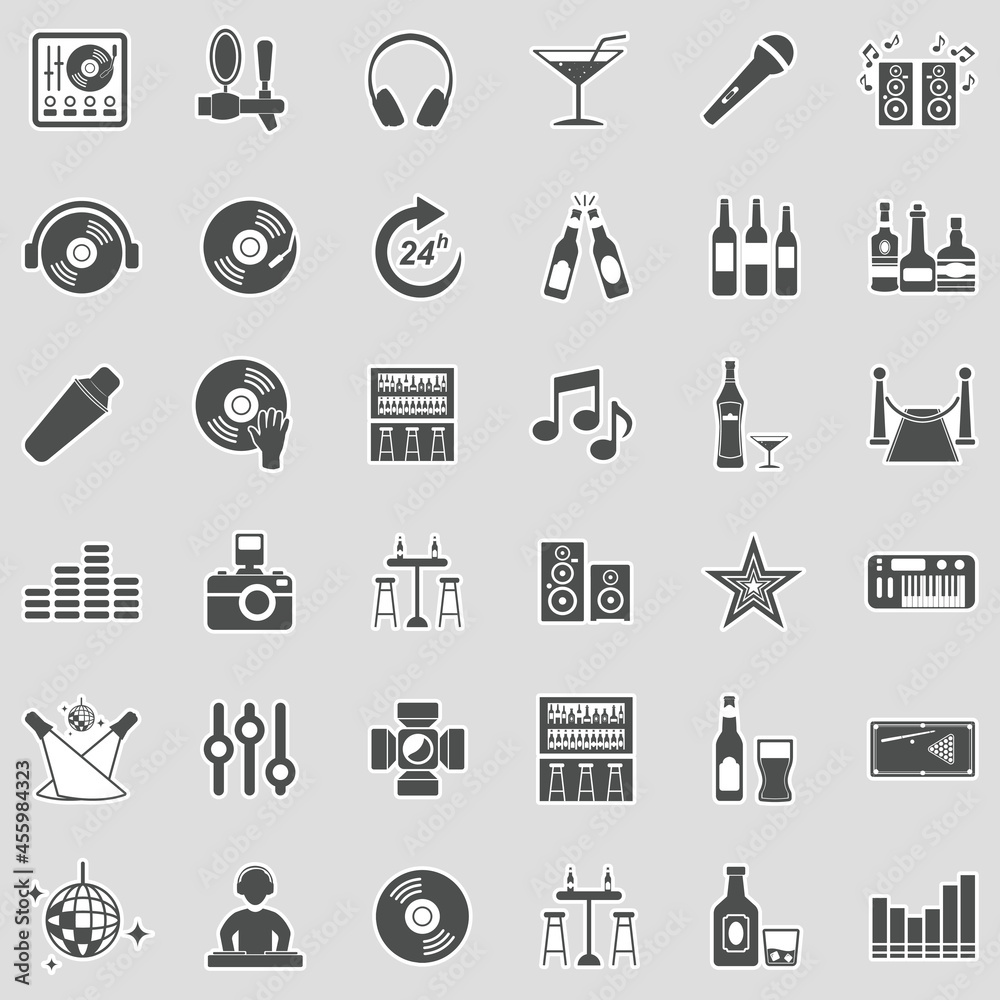 Fototapeta premium Night Club Icons. Sticker Design. Vector Illustration.
