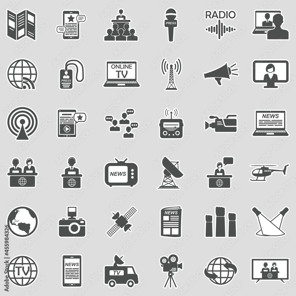 News Reporter Icons. Sticker Design. Vector Illustration. News Reporter Icons. Sticker Design. Vector Illustration.