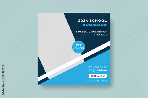 School admission square banner. Suitable for educational banner and social media post template
