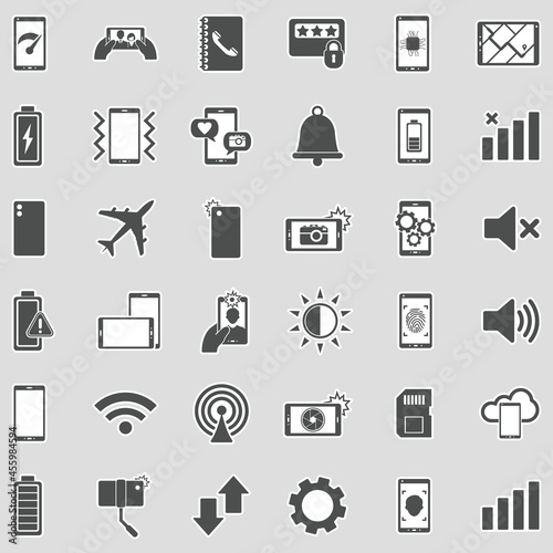 Mobile Phone Icons. Sticker Design. Vector Illustration.