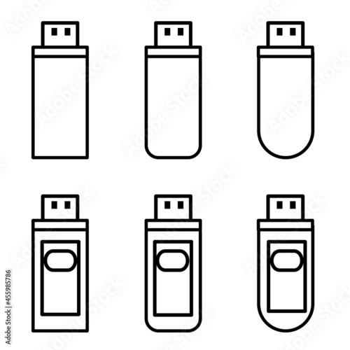Flash drive vector design line icons with various shapes and styles