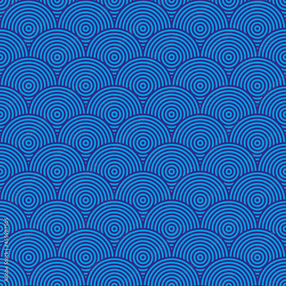Geometric Squama Waves Outline - Seamless Vector Square Pattern