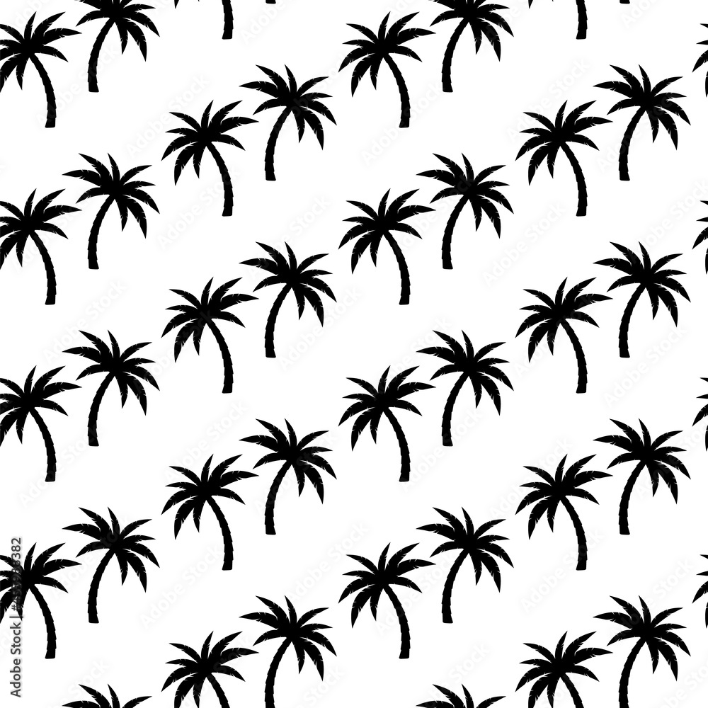 Palm trees background. Seamless Pattern with Coconut Palm Trees in black and white