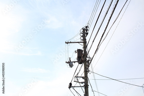 power line tower under blue sky