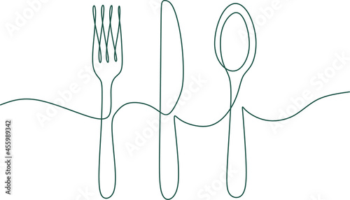 One continuous linear plate, high and fork. Vector illustration.
