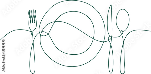 One continuous linear plate, high and fork. Vector illustration.