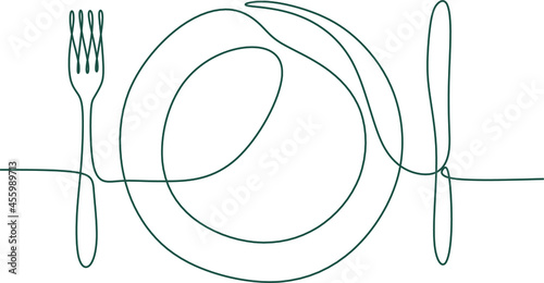 One continuous linear plate, high and fork. Vector illustration.