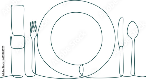 One continuous linear plate, high and fork. Vector illustration.