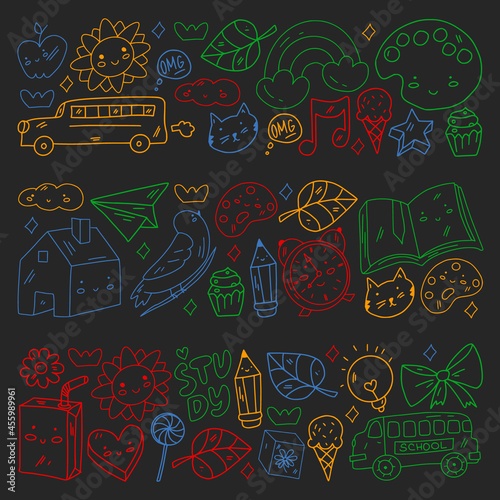 Vector pattern with school icons. E-learning  online education.