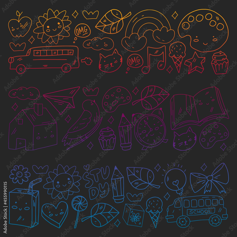 Vector pattern with school icons. E-learning, online education. Vector pattern with school icons. E-learning, online education.
