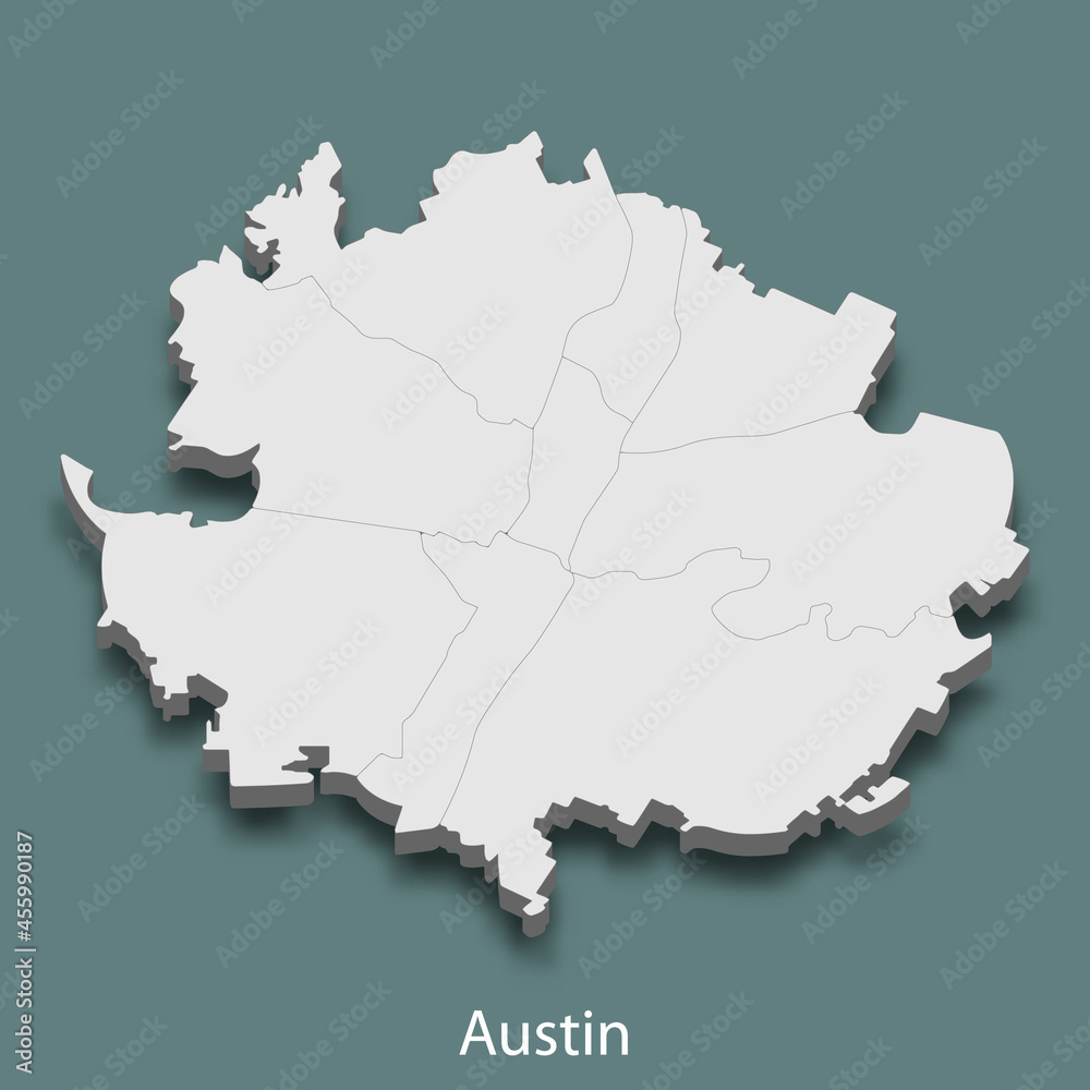 3d isometric map of Austin is a city of United States