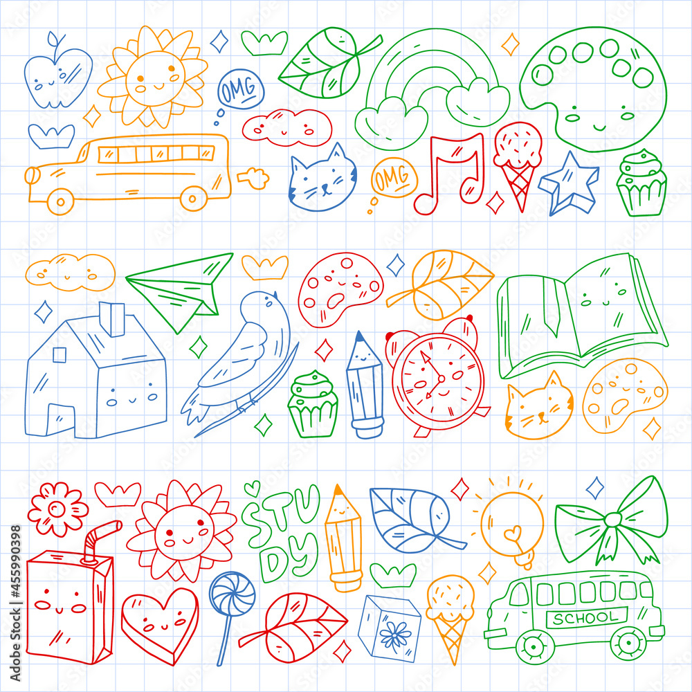 Vector pattern with school icons. E-learning, online education. Vector pattern with school icons. E-learning, online education.