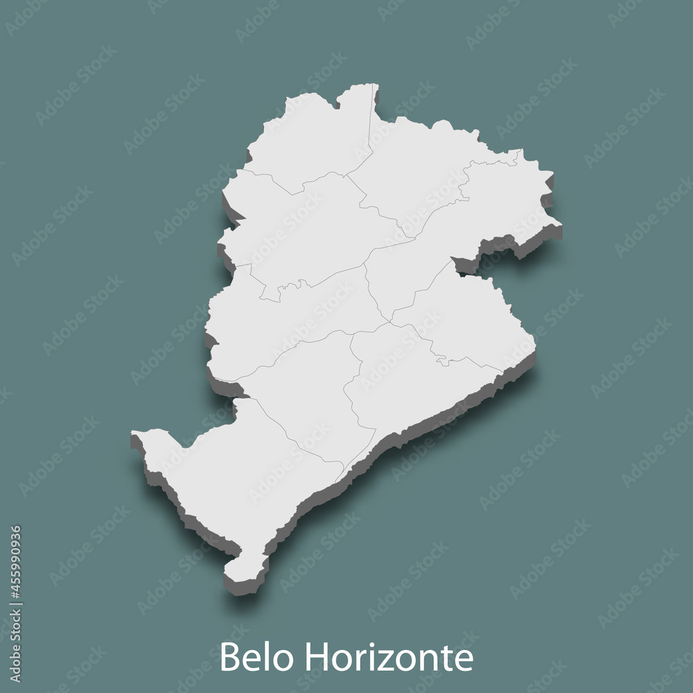 3d isometric map of Belo Horizonte is a city of Brazil