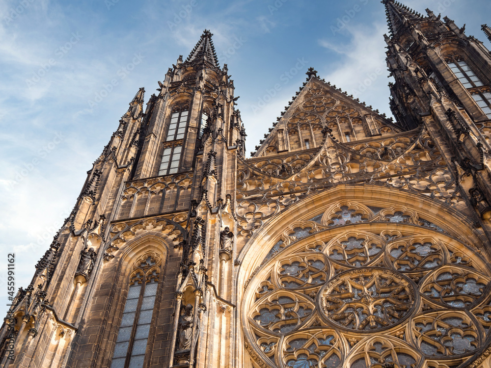 Prague, Czech Republic - August 30, 2021: Details of St. Vitus cathedral in Prague castle. popular tourist attraction. Travel and sights of city breaks. landmarks, travel guide and postcard.