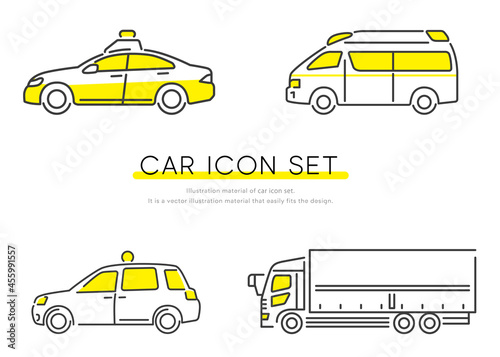 ベクターイラスト素材：救急車、パトカー、トラック、タクシー　アイコンセット
