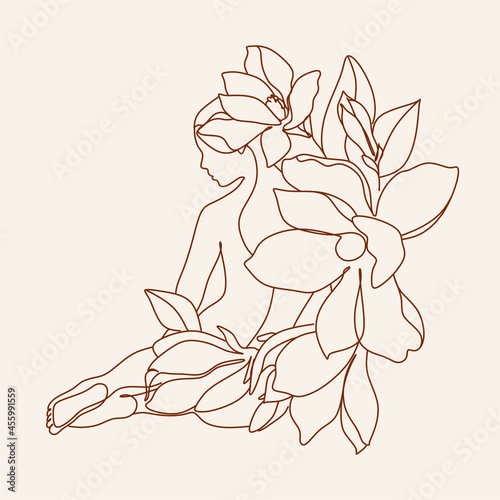 Minimal Woman Art. One Line Art. Naked Woman Wall Art. Nude Print. Naked Female Pose. Flower body 