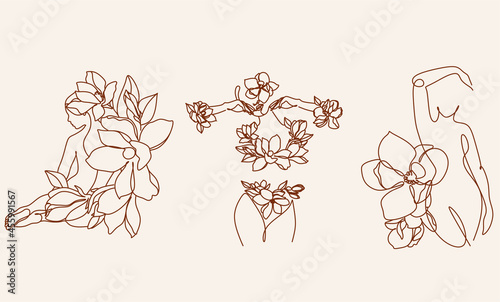 Minimal Woman Art. One Line Art. Naked Woman Wall Art. Nude Print. Naked Female Pose. Flower body 