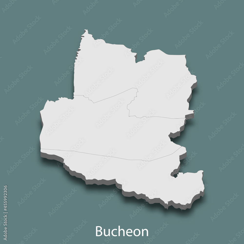 3d isometric map of Bucheon is a city of Korea