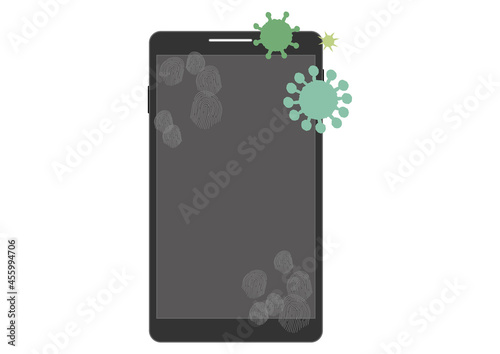 指紋とウイルスで汚れたスマホ