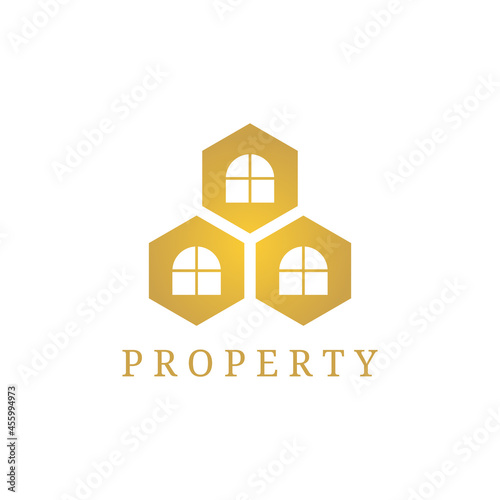 hexagon hive with house symbol logo design. logo for real estate, property or beekeeping.