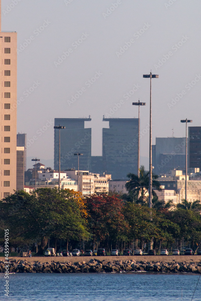 Fototapeta premium downtown buildings seen from the Urca district in Rio de Janeiro, Brazil.