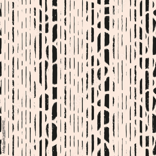 Vector drawn black stripes beige seamless pattern