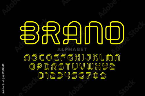 Thin line style font, alphabet letters and numbers vector illustration