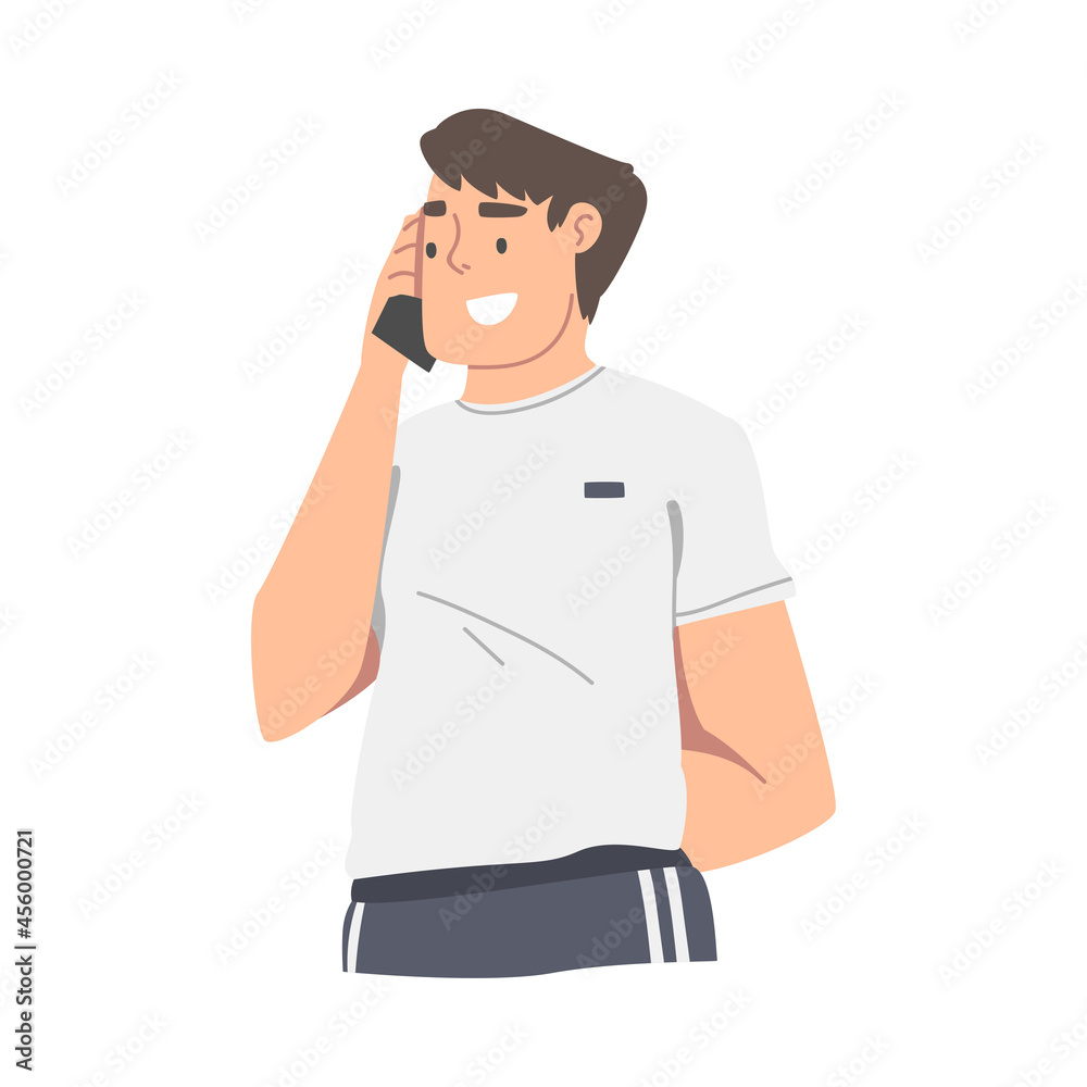 Excited Male Receiving Good News Speaking by Phone and Smiling Happily Vector Illustration Excited Male Receiving Good News Speaking by Phone and Smiling Happily Vector Illustration