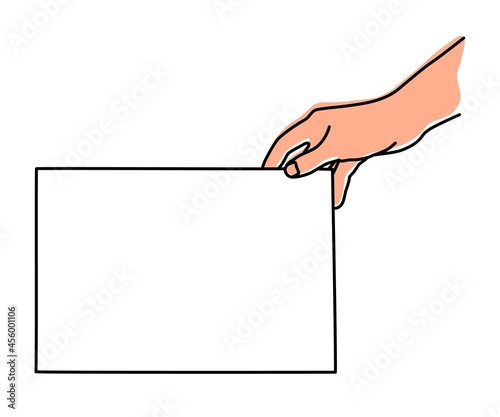 Hand holding A4 paper sheet hand drawn with thin line