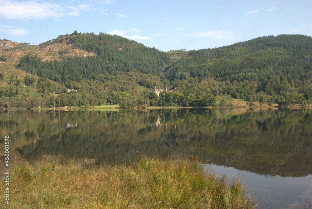 looking across Loch Achray in Trossachs in summer