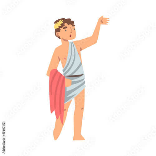 Greek or Hellene Man Character in Ethnic Chiton Clothing and Laurel Wreath Vector Illustration