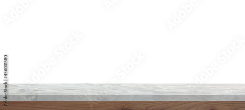 Whitestone marble table top isolated on white background, For montage product display or design key visual layout. with clipping path