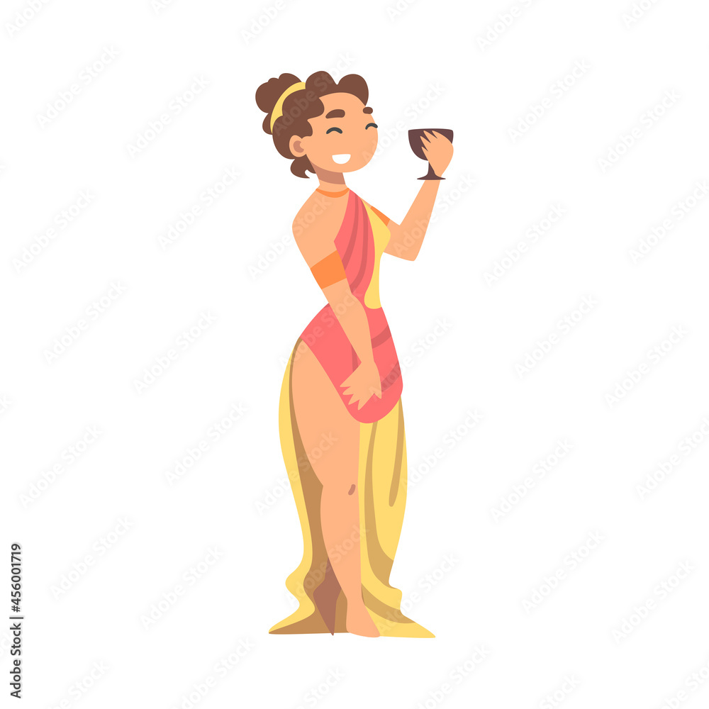 Greek or Hellene Woman Character in Ethnic Chiton Clothing Holding Goblet Vector Illustration Greek or Hellene Woman Character in Ethnic Chiton Clothing Holding Goblet Vector Illustration