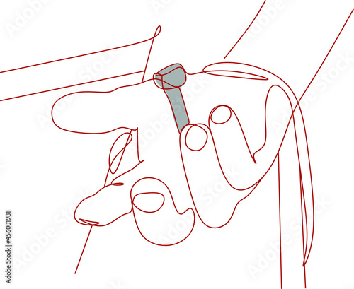 hand with cross line art .Concept of hope, faith, christianity, religion, church online.
