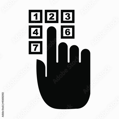 Hand dialing code. Entering the code. Setting the secret code. Commercial line vector icon for websites and mobile minimalistic flat design.