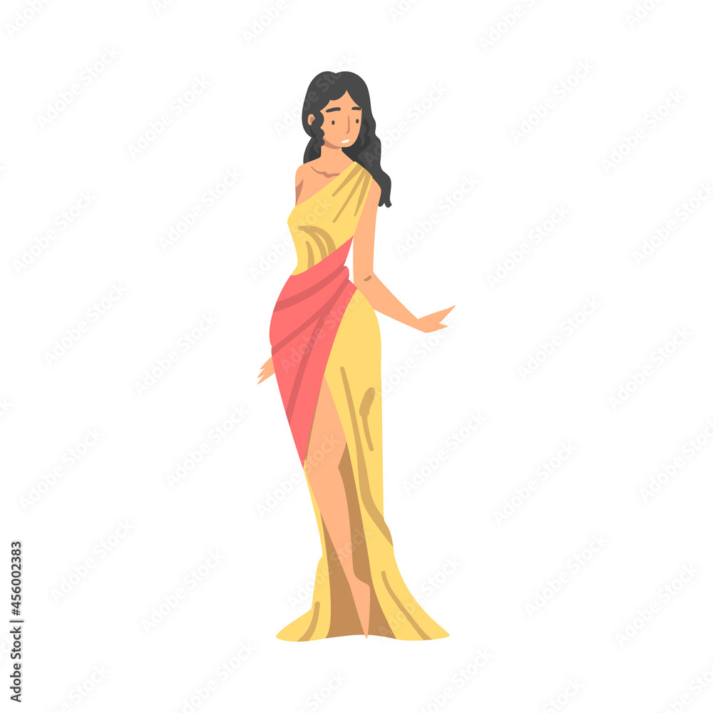 Greek or Hellene Woman Character in Ethnic Chiton Clothing Vector Illustration