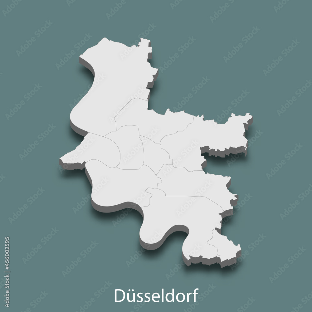 3d isometric map of D?sseldorf is a city of Germany
