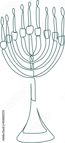 Hanukkah set of line art menorah icon isolated on black background. Religion icon. Hanukkah traditional symbol. Line drawing of jew, jewish symbol