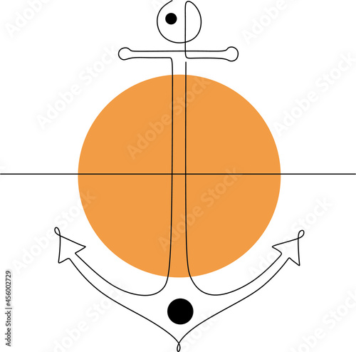 Obraz na plátně Anchor with flowers line art. anchor vector. Sea minimal logo